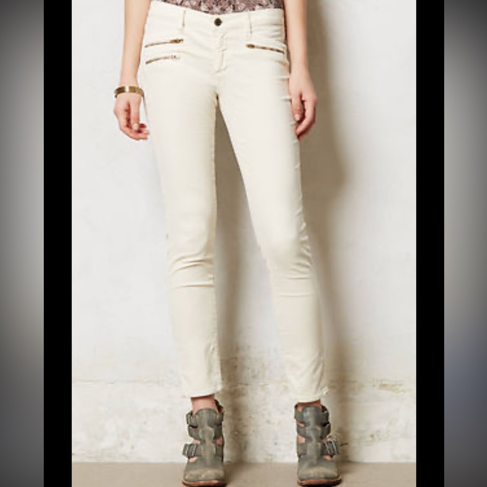 AG Adriano Goldschmied ivory corduroy moto Stevie ankle mid rise jeans pants 26R